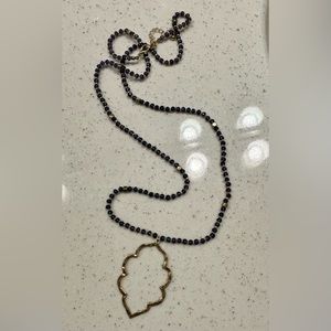 Necklace, blue beads and gold accents